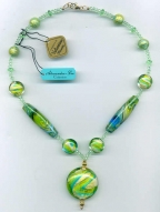 Aqua and Lime Green Necklace with 35mm Swirl Disc